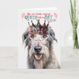Cartão Wolfhound Dog Queen por um dia de aniversário engr