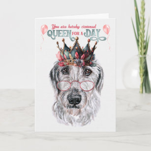 Cartão Wolfhound Dog Queen por um dia de aniversário engr