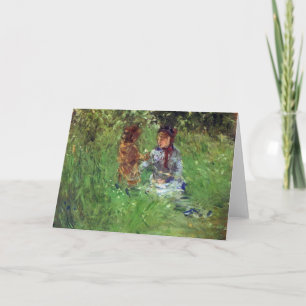 Cartão Woman and child in garden in Bougival by Morisot