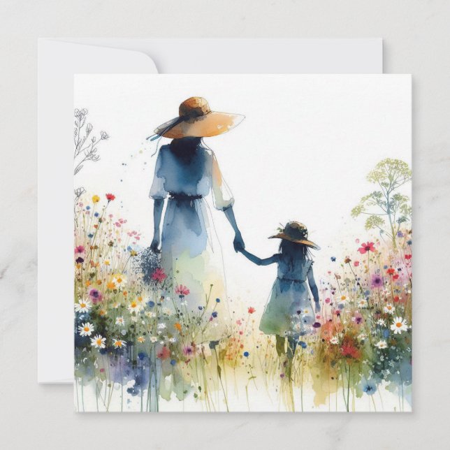Cartão Woman and Child with Flowers Floral Mother's Day (Frente)