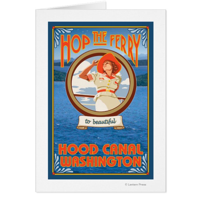 Cartão Woman Riding Ferry - Canal Hood, Washington (Frente)