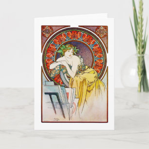 Cartão Woman with Poppy, Mucha