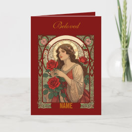 Cartão Woman With Roses Vintage Illustration