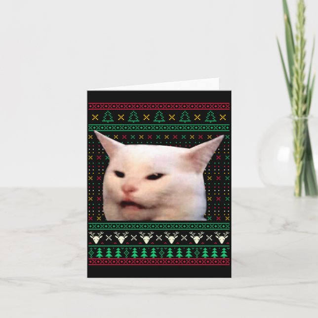 Cartão Woman Yelling At A Cat Ugly X-mas Sweaters Funny M (Frente)
