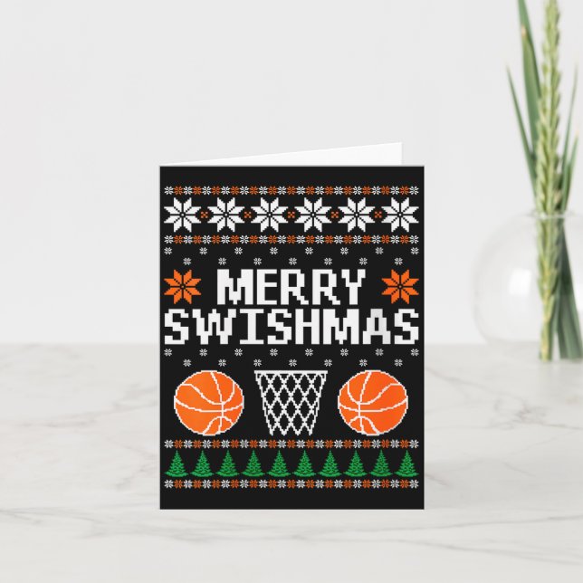 Cartão Womens Funny Merry Swishmas Xmas Basketball Ugly C (Frente)