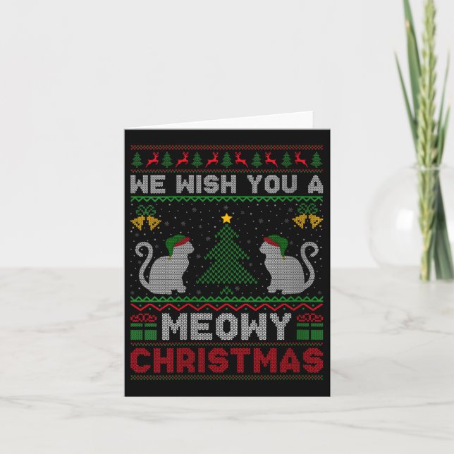 Cartão Womens We Wish You A Meowy Catmas Ugly Christmas S (Frente)
