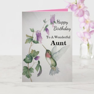 Cartão Wonderful Aunt Birthday Hummingbird Garden