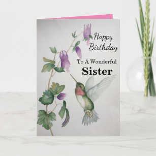 Cartão Wonderful Sister Birthday Hummingbird Garden