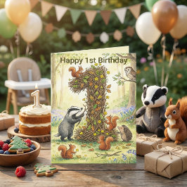 Cartão Woodland Animals Number 1 | First Birthday Photo