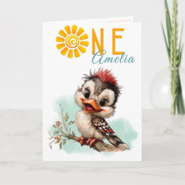 Cartão Woodland Forest Animal Bird First Birthday Card