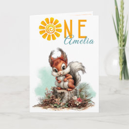 Cartão Woodland Forest Squirrel First Birthday Card