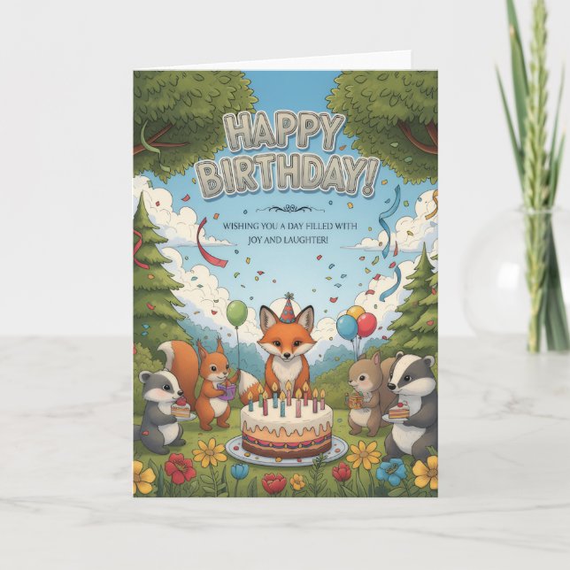 Cartão Woodland Friends Birthday Celebration Card (Frente)