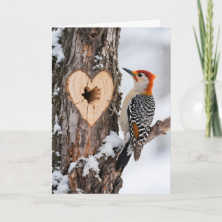 Cartão Woodpecker Beside Heart-Shaped Tree Hole