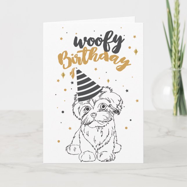 Cartão Woofy Birthday Maltês Cute Puppy Sketch Cute (Frente)