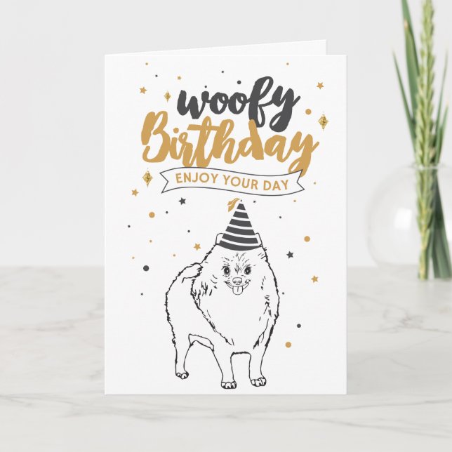 Cartão Woofy Birthday Pomeranian Cute Sketch Puppy (Frente)