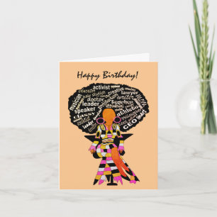 Cartão Word Art Afro Lady African American Happy Birday