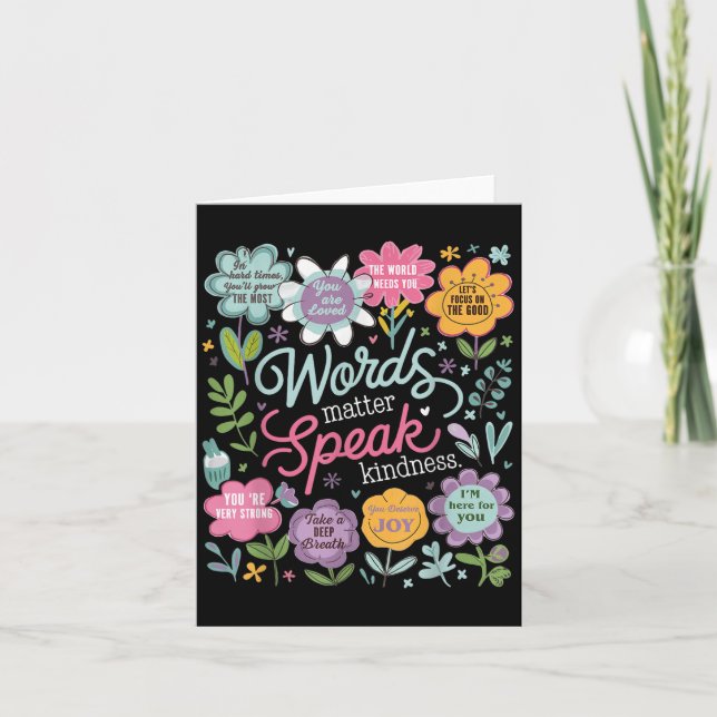 Cartão Words Speak Kindness Insrational Floral Sitive  (Frente)