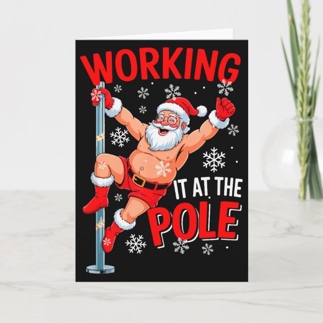 Cartão Working At Pole Xmas Santa Dancing Funny Joke Dirt (Frente)