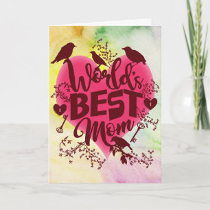 Cartão World's Best Mom Mothers Day Watercolor Typography