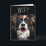 Cartão WTF? Aniversário tardivo com o cão engraçado de<br><div class="desc">O artista fez uma pintura de um cão doce de border collie e jogou-a então ao redor com ferramentas morphing para criar esta expressão exagerado e adicionou-a o WTF? para um cartão de aniversário tardivo temático texting engraçado que não seja apenas para amantes do animal de estimação! Este é um...</div>