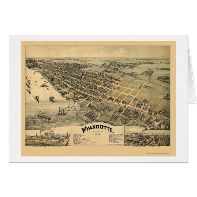 Cartão Wyandotte, mapa panorâmico do MI - 1896 (Frente Horizontal)