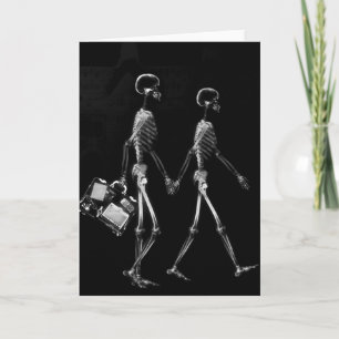 Cartão X-Ray Skeleton Couple Travelling Black White