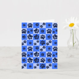 Cartão Xadrez de Impressão de Pata de Cachorro Azul
