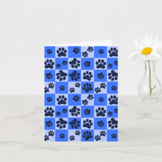 Cartão Xadrez de Impressão de Pata de Cachorro Azul