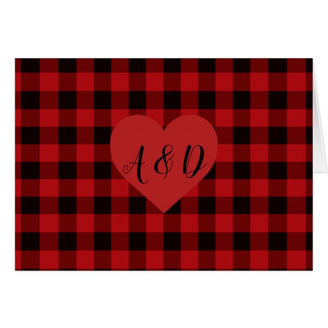 Cartão Xadrez vermelha e preta do país com detalhes cardí (Frente Horizontal)