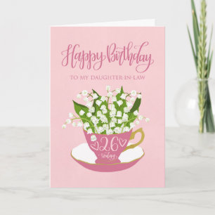 Cartão Xícara de Chá Flor 26º Aniversário Nora