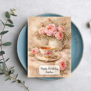 Cartão Xícara de Chá Shabby Chic com Rosas
