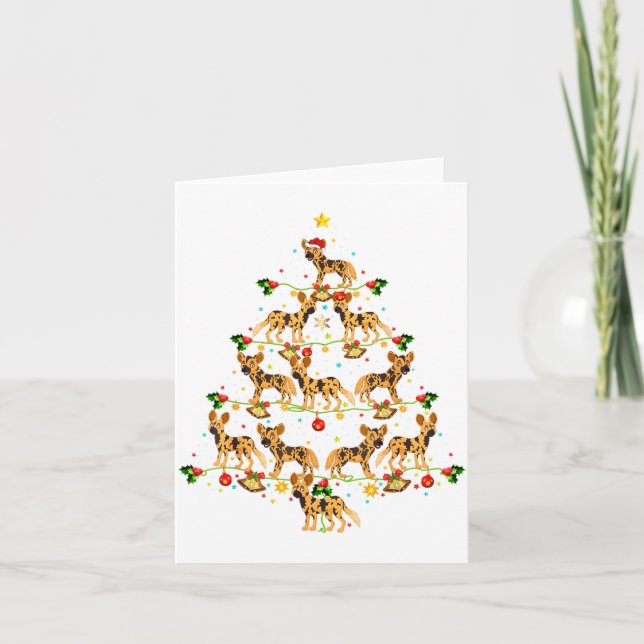 Cartão Xmas Lighting Santa African Wild Dog Christmas Tre (Frente)