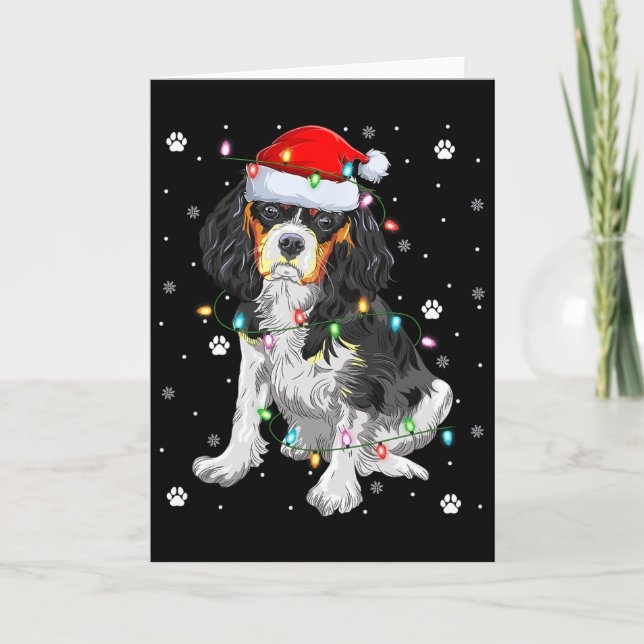 Cartão Xmas Lighting Santa Cavalier King Charles Spaniel  (Frente)