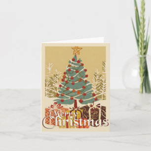 Cartão Xmas Motif, com presentes na árvore de Natal