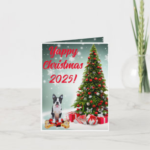 Cartão Xmas Personalizável de Boston Terrier Dog Y