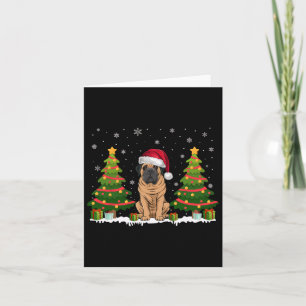 Cartão Xmas Tree Lights Mastiff Dog Santa Hat Natal S