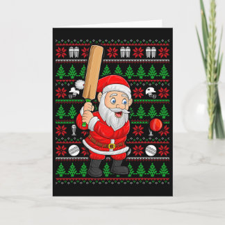 Cartão Xmas Ugly Sweater Style Santa Playing Cricket Chri