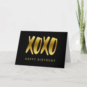 Cartão XOXO Faux Gold Happy Birthday Black Greeting