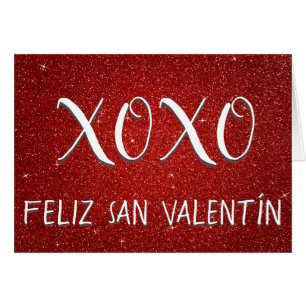Cartão XOXO Feliz San Valentín Vermelho, Brilhante e Espo