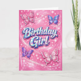 Cartão Y2K Sparkle Pink Butterfly Birthday Girl Card