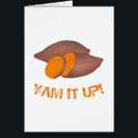Cartão YAM IT UP Orange Sweet Potato Funny Foodie<br><div class="desc">O cartão de saudação apresenta uma ilustração original de batatas doces laranja deliciosas,  com YAM IT UP em uma fonte divertida. Não vê o que está procurando? Precisa de ajuda para a personalização? Clique em "rebeccaheartsny" (canto superior direito) e em "contate este designer" para criar algo apenas para você!</div>