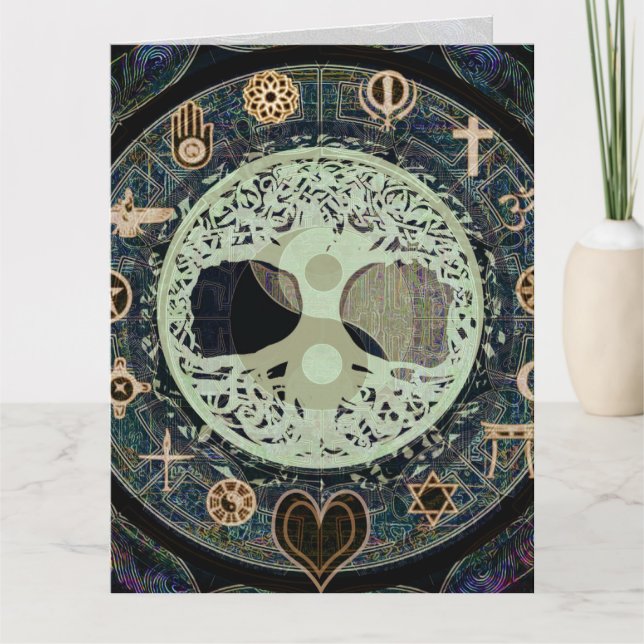 Cartão Yang chorando com símbolos religiosos (Frente)