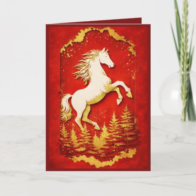 Cartão Year of the Horse 2026 Red & Gold Greeting Card (Frente)