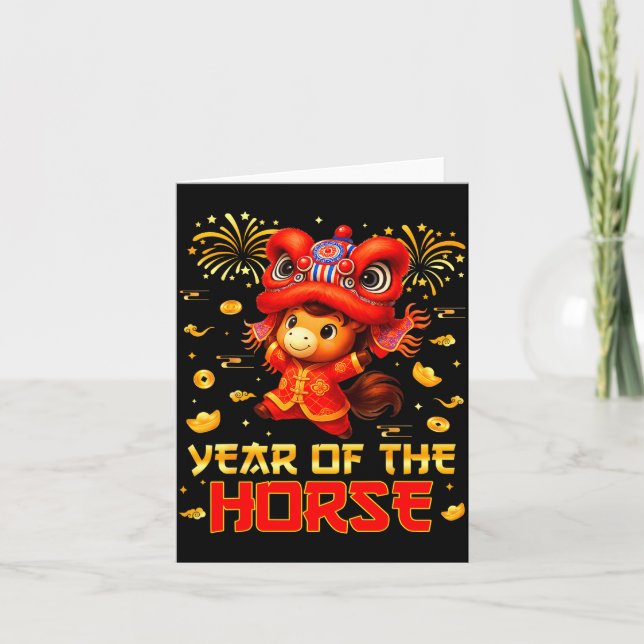 Cartão Year Of The Horse Lion Dance Lunar Chinese New Yea (Frente)