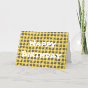 Cartão Yellow Black Plaid Check Happy Birthday Card