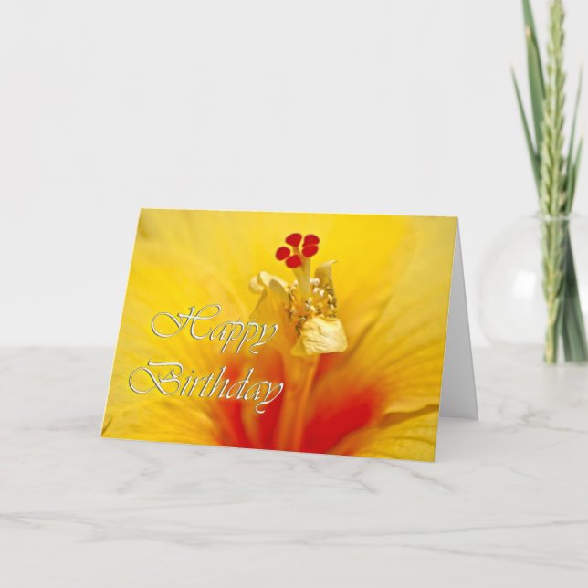 Cartão Yellow Hibiscus Birthday (Frente)
