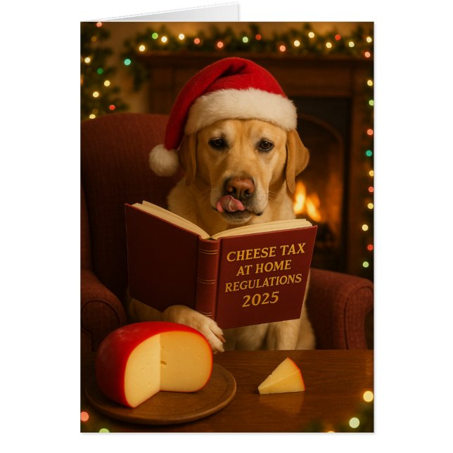 Cartão Yellow Labrador Cheese Tax Christmas Holiday card (Frente)