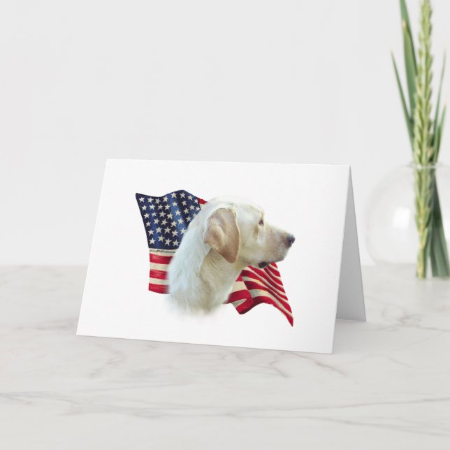 Cartão Yellow Labrador Retriever American Flag, (Frente)