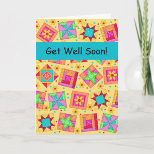 Cartão Yellow Patchwork Quilt Block Art Get Well Soon