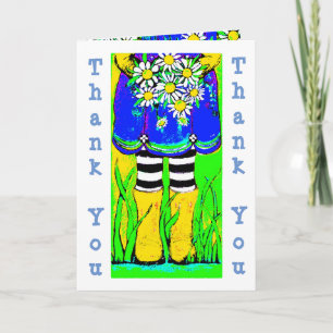 Cartão Yellow Rain Boots Daisies Springtime Thank you